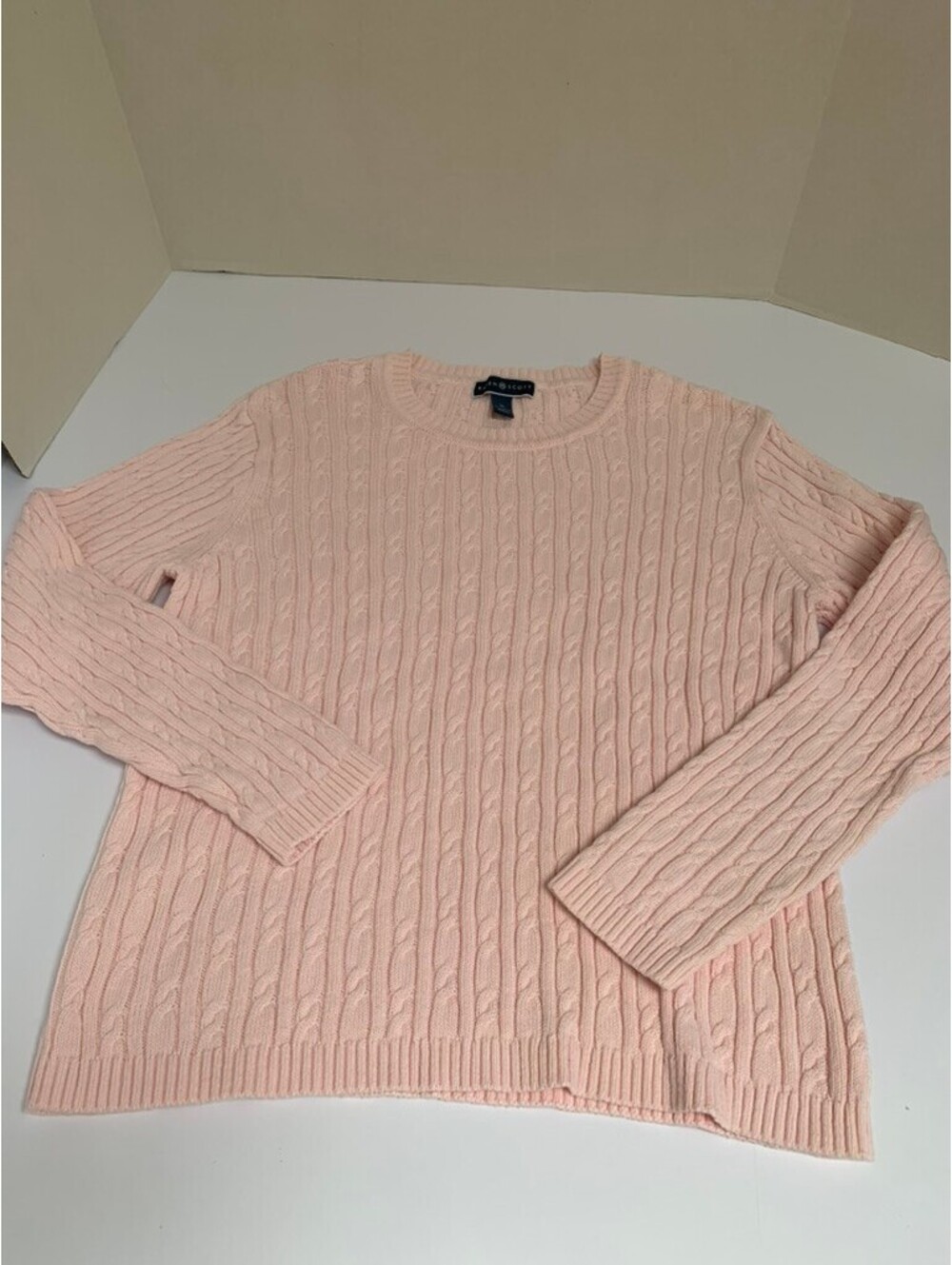 Karen Scott Pastel Pink Cable Knit Sweater Size XL